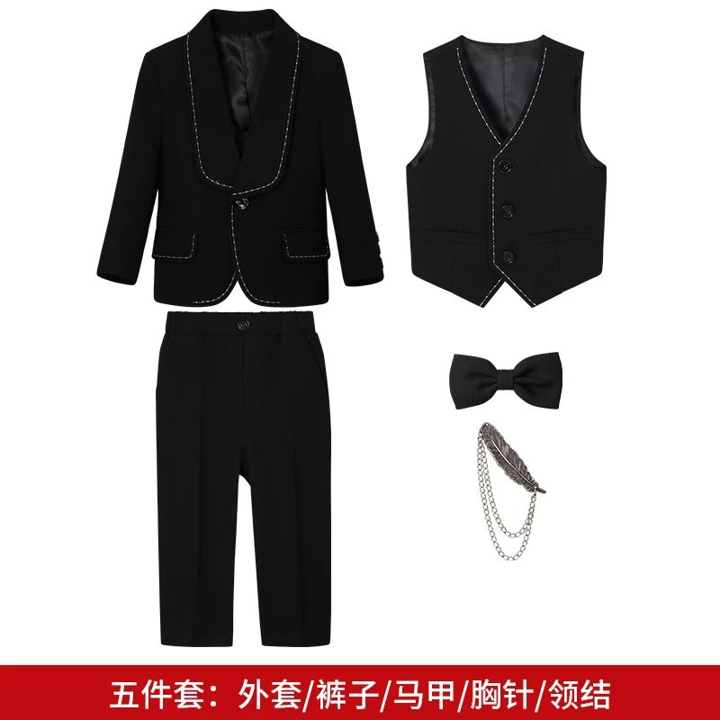 黑色5件套（外套+马甲+长裤+领结+胸针）