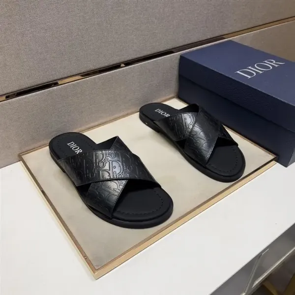 Dior Oblique Logo Slide Sandals Black Slippers - 37