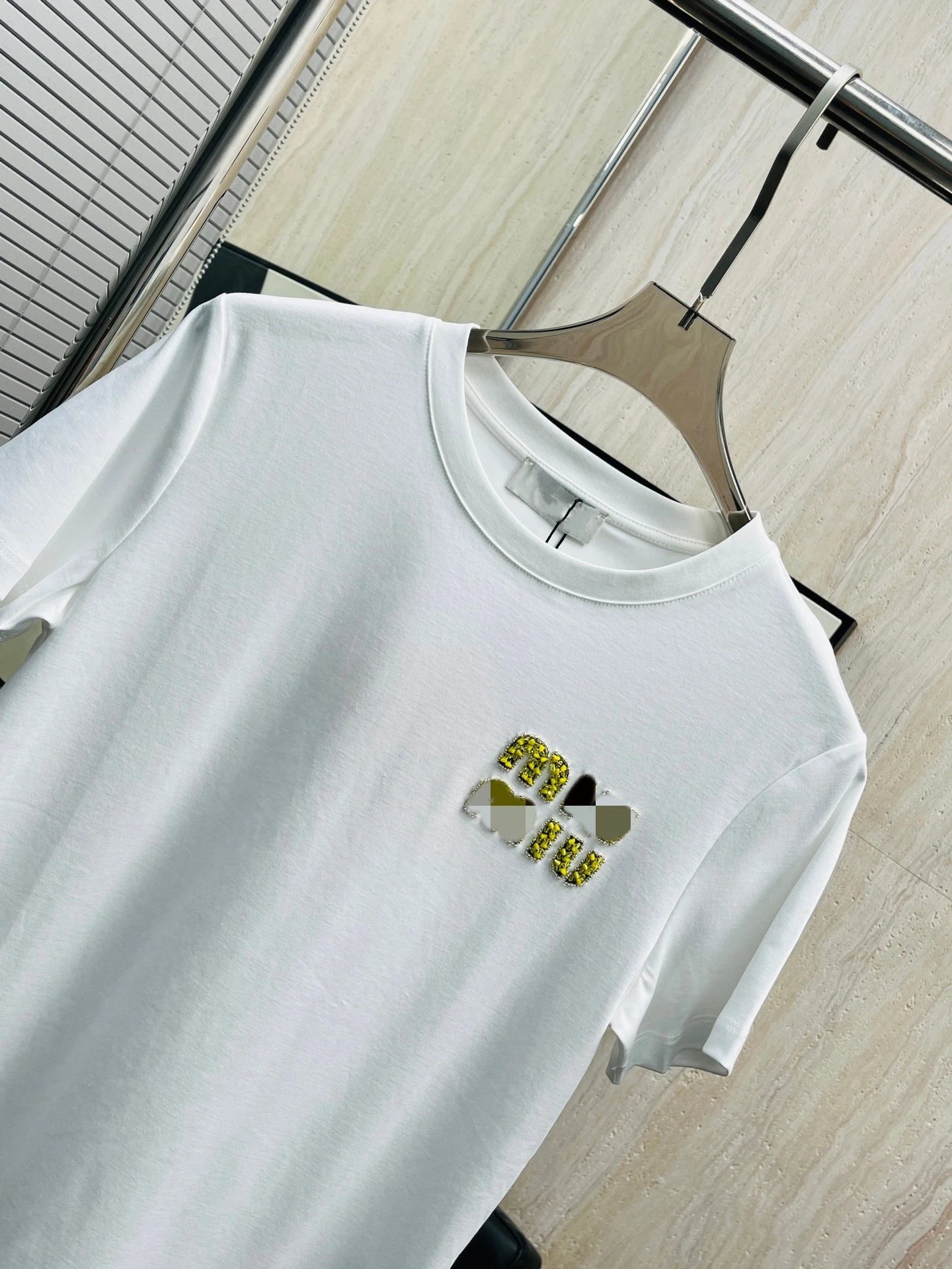 Miu Miu Embellished Logo White T-Shirt - 7