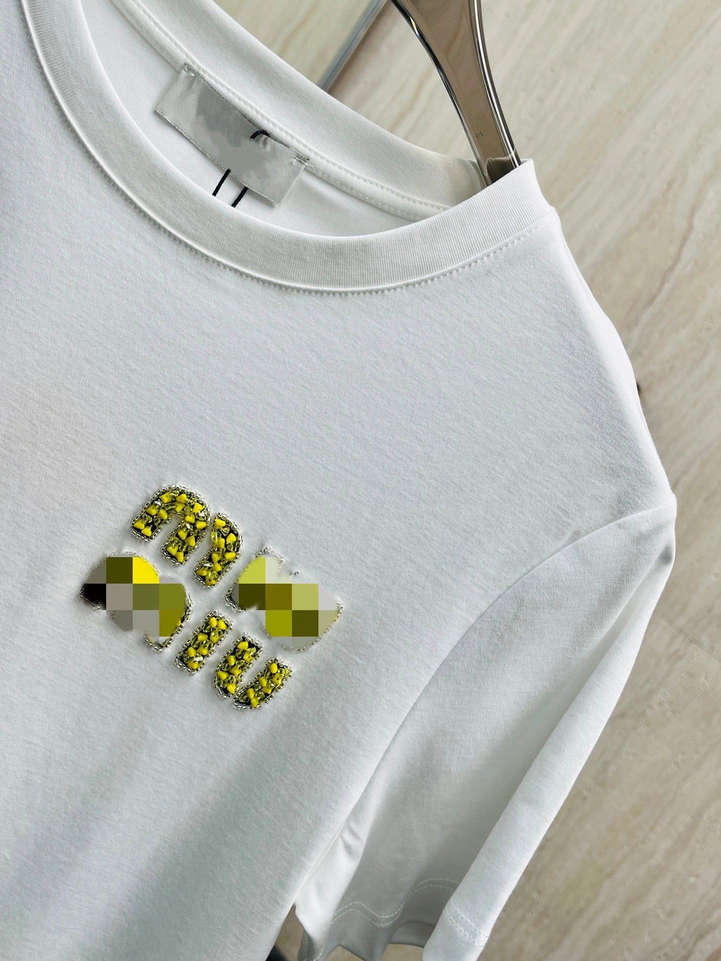 Miu Miu Embellished Logo White T-Shirt - 9