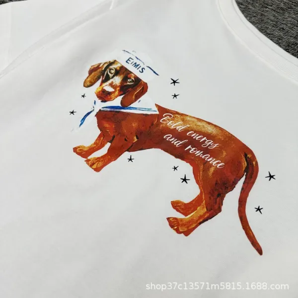 Design Dachshund Illustration Off-Shoulder White T-Shirt - 7