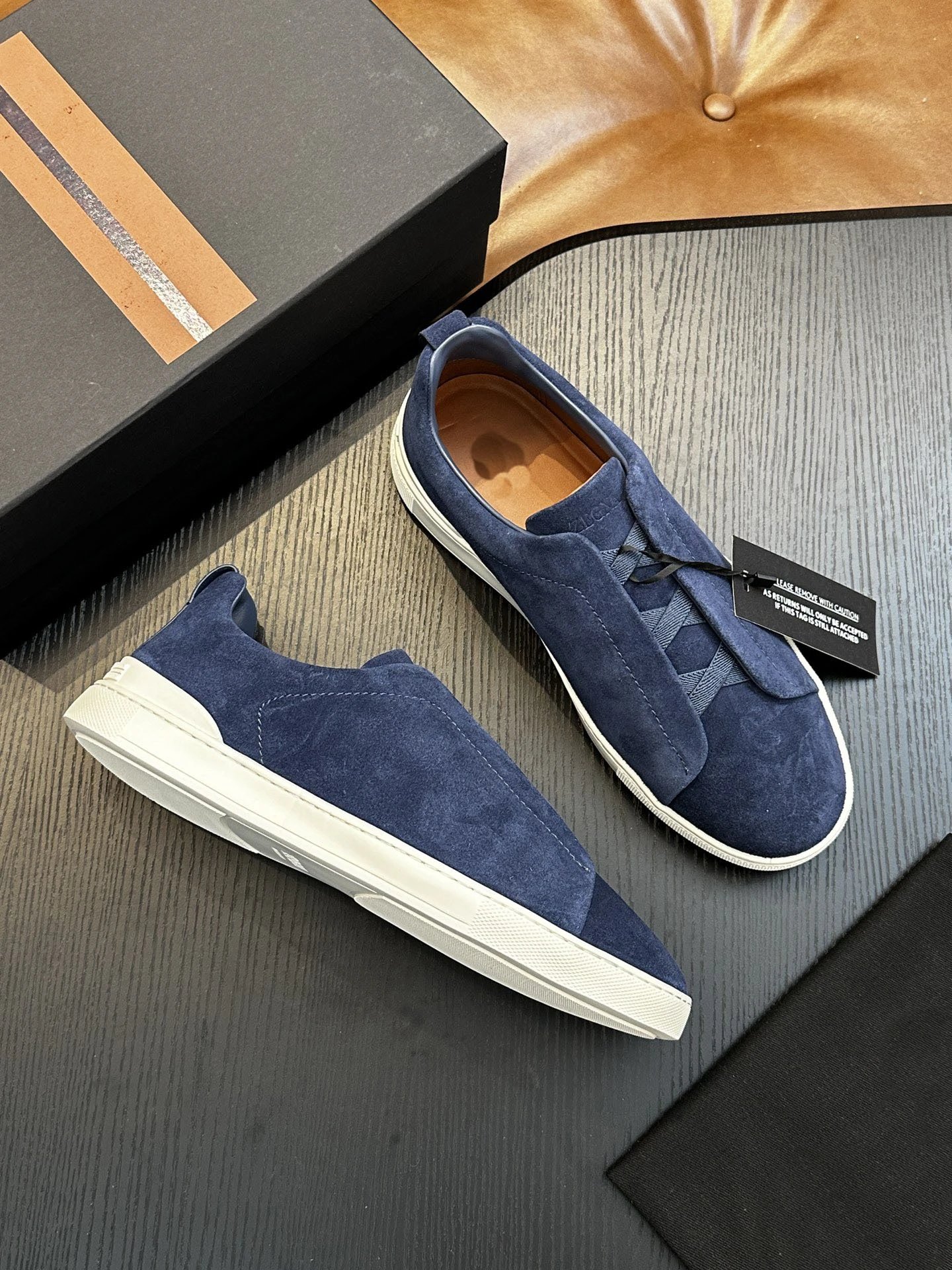 Thom Browne Suede Slip-On Loafers Beige White Casual Shoes - 14