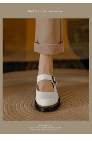 Design Mary Jane Shoes Brown Leather with Buckle Strap - 22