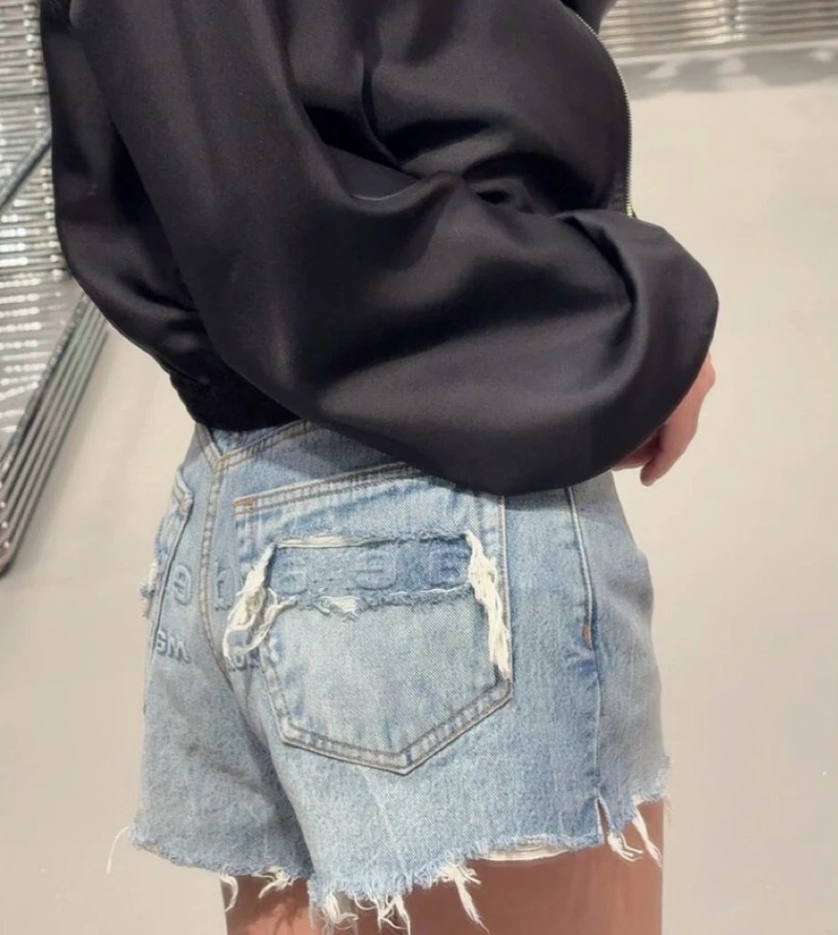 Denim Tears Distressed Embroidered Logo Denim Shorts Light Wash - 5