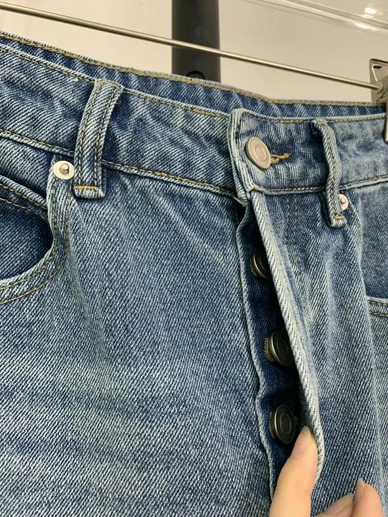 Denim Tears Distressed Embroidered Logo Denim Shorts Light Wash - 9
