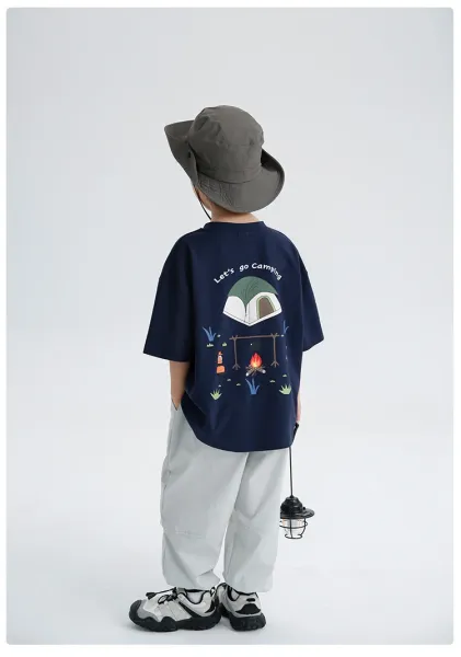 Design Camping Print Oversized T-Shirt Beige Kids - 15