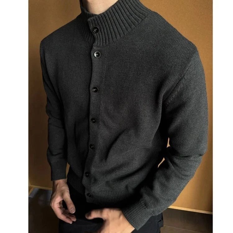 Design Beige Ribbed Collar Cardigan with Black Buttons Outerwear.cardigan - 8