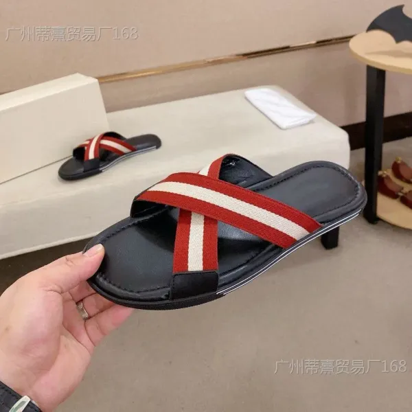 Design Bally Striped Thong Sandal Black / Red Slippers - 7