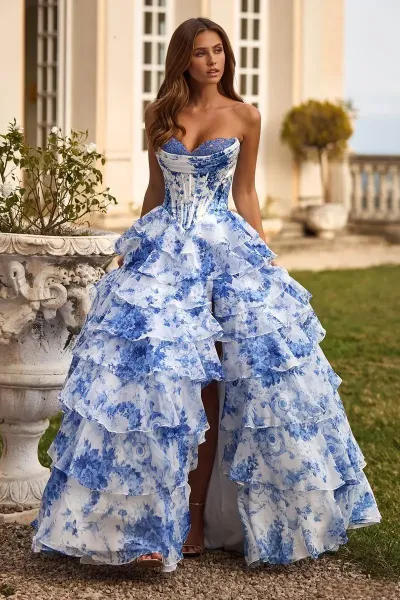Design Floral Tiered Corset Gown Pink Dress - 5