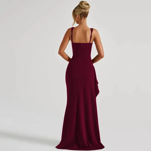 Design White Ruched High-Slit Maxi Dress - 34