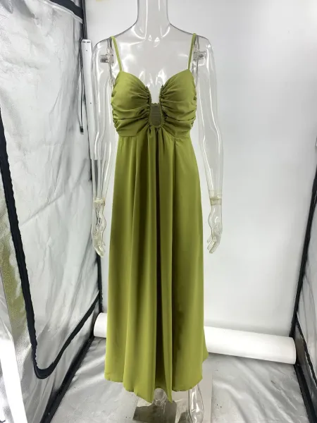 Design Olive Green Ruched Keyhole Maxi Dress - 9