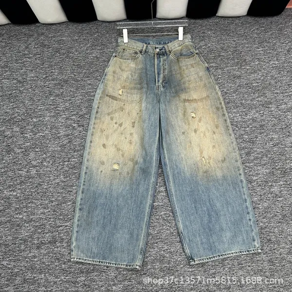 Design Wide-Leg Paint-Splatter Off-White Jeans - 14