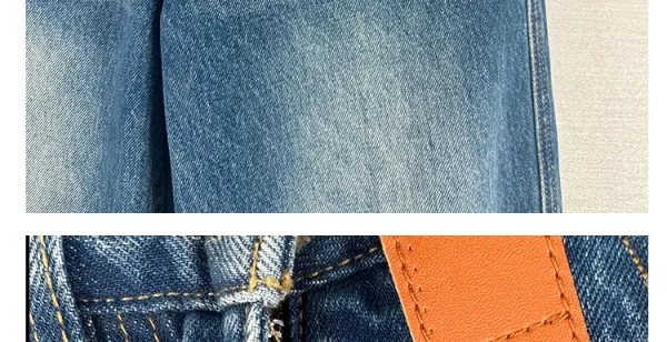 Design Wide-Leg Patchwork Denim Jeans Blue - 15