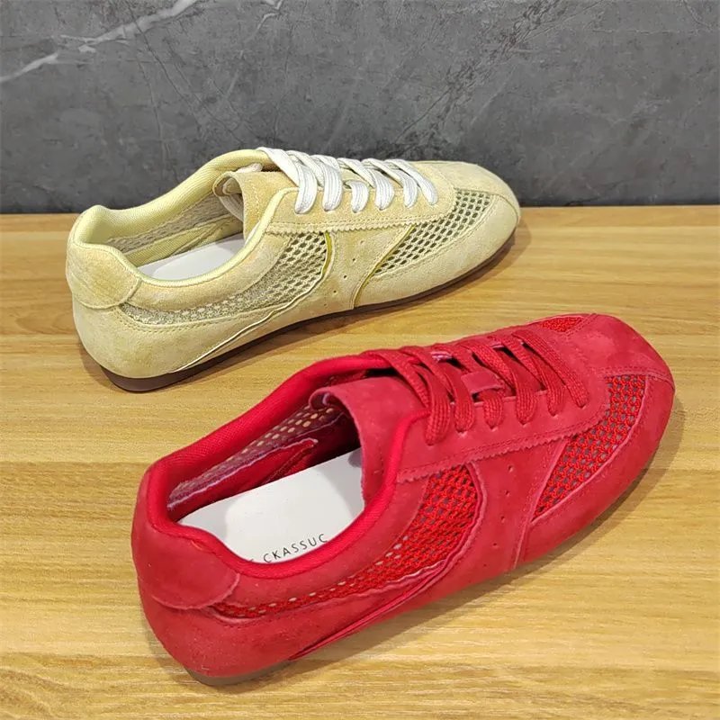 Design Retro Mesh Sneakers Beige Yellow Casual Shoes - 10