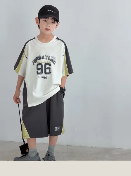 Design '96 Club' Graphic T-Shirt and Shorts Set White / Black / Yellow Casual Set - 14