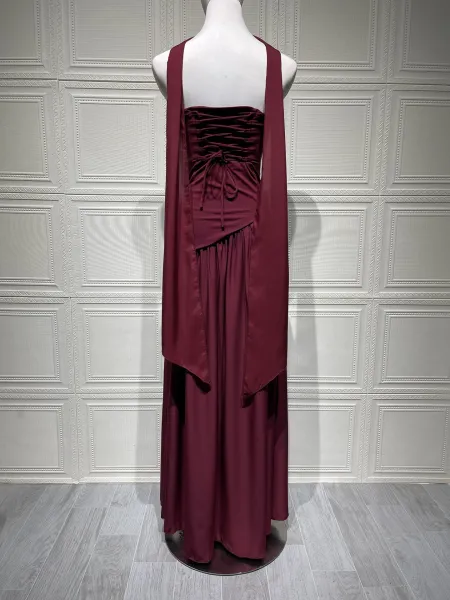 Design Olive Green Asymmetrical Halter Gown Dress.formal Dress - 9