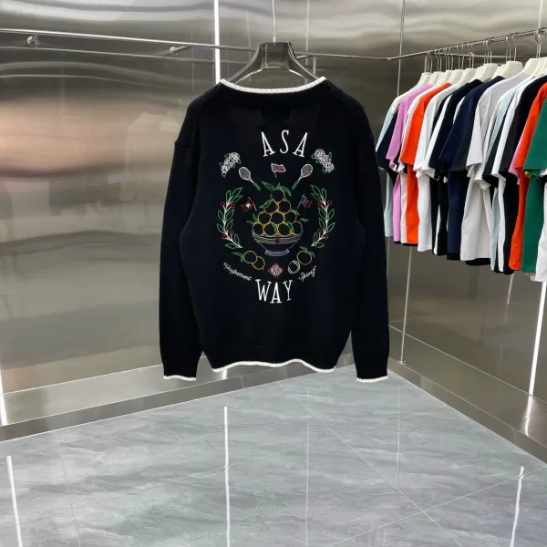 Design Knit Sweater with Green Logo Pattern White - 14