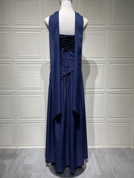 Design Olive Green Asymmetrical Halter Gown Dress.formal Dress - 11