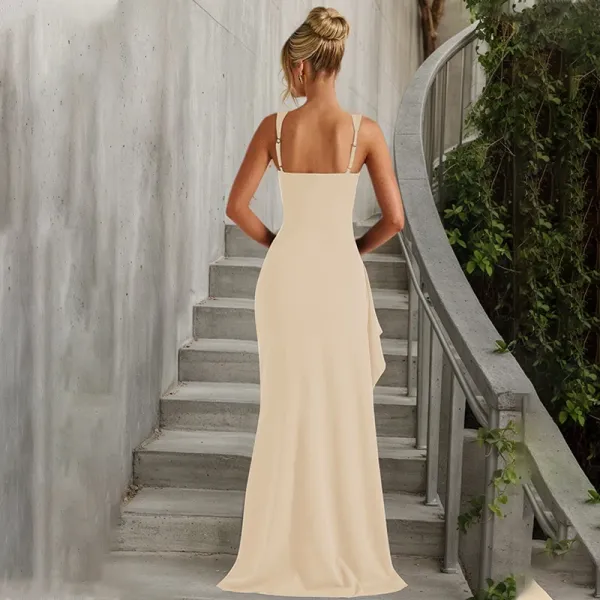 Design White Ruched High-Slit Maxi Dress - 43