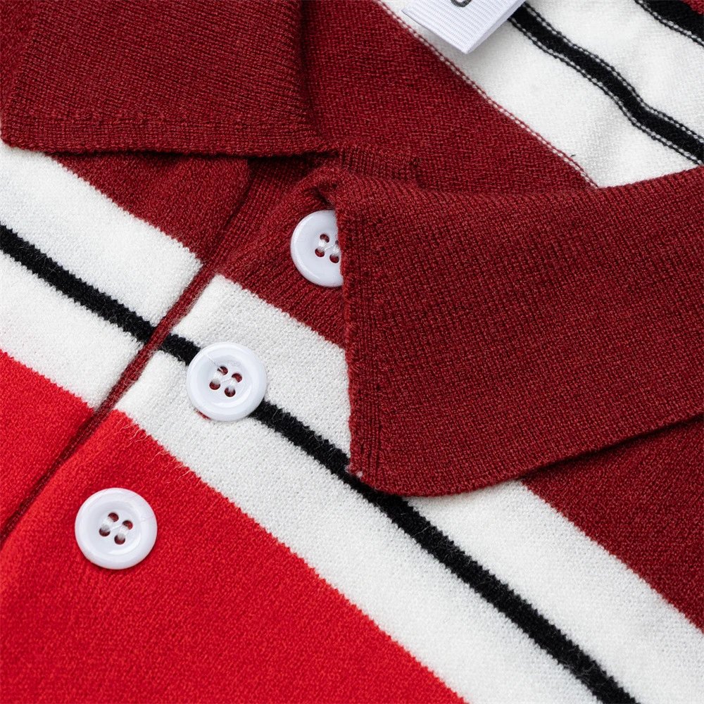 Design Striped Knit Polo Black Gray White Green Polo Polo Shirt - 7