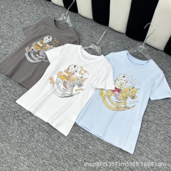 Design Rocking Horse Illustration Light Blue T-Shirt - 4