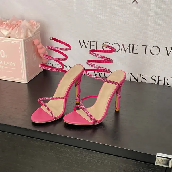Design Strappy Crystal-Embellished Pink Stiletto Heels - 44