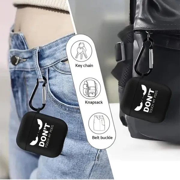 Design 'Don't Touch My Pods' Black Silicone AirPods Case with Carabiner Electronics - 4