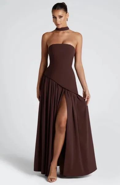 Design Olive Green Asymmetrical Halter Gown Dress.formal Dress - 20