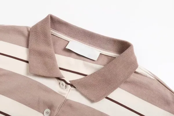 Design Striped Long-Sleeve Polo Shirt Beige and Brown Tops Polo - 6