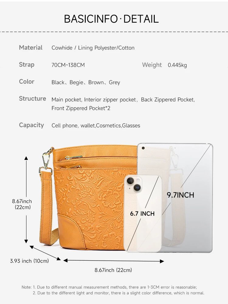 Design Floral Embossed Gray Crossbody Bag - 5