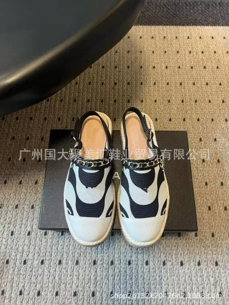 Chanel Mary Jane Espadrilles Navy and White Print Canvas Shoes Casual Shoes - 5