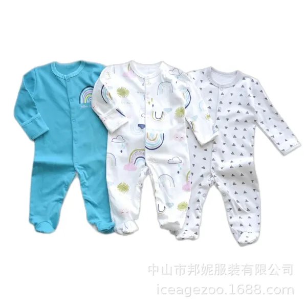Design Footed Pajamas Set Teal / White / Gray Baby Sleepwear - 4