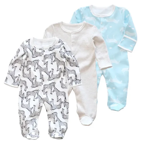 Design Footed Pajamas Set Teal / White / Gray Baby Sleepwear - 15