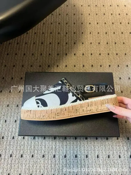 Chanel Mary Jane Espadrilles Navy and White Print Canvas Shoes Casual Shoes - 13