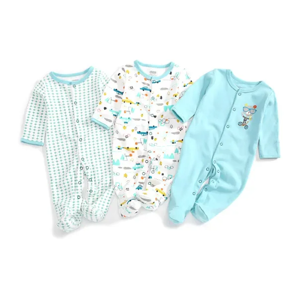 Design Footed Pajamas Set Teal / White / Gray Baby Sleepwear - 23