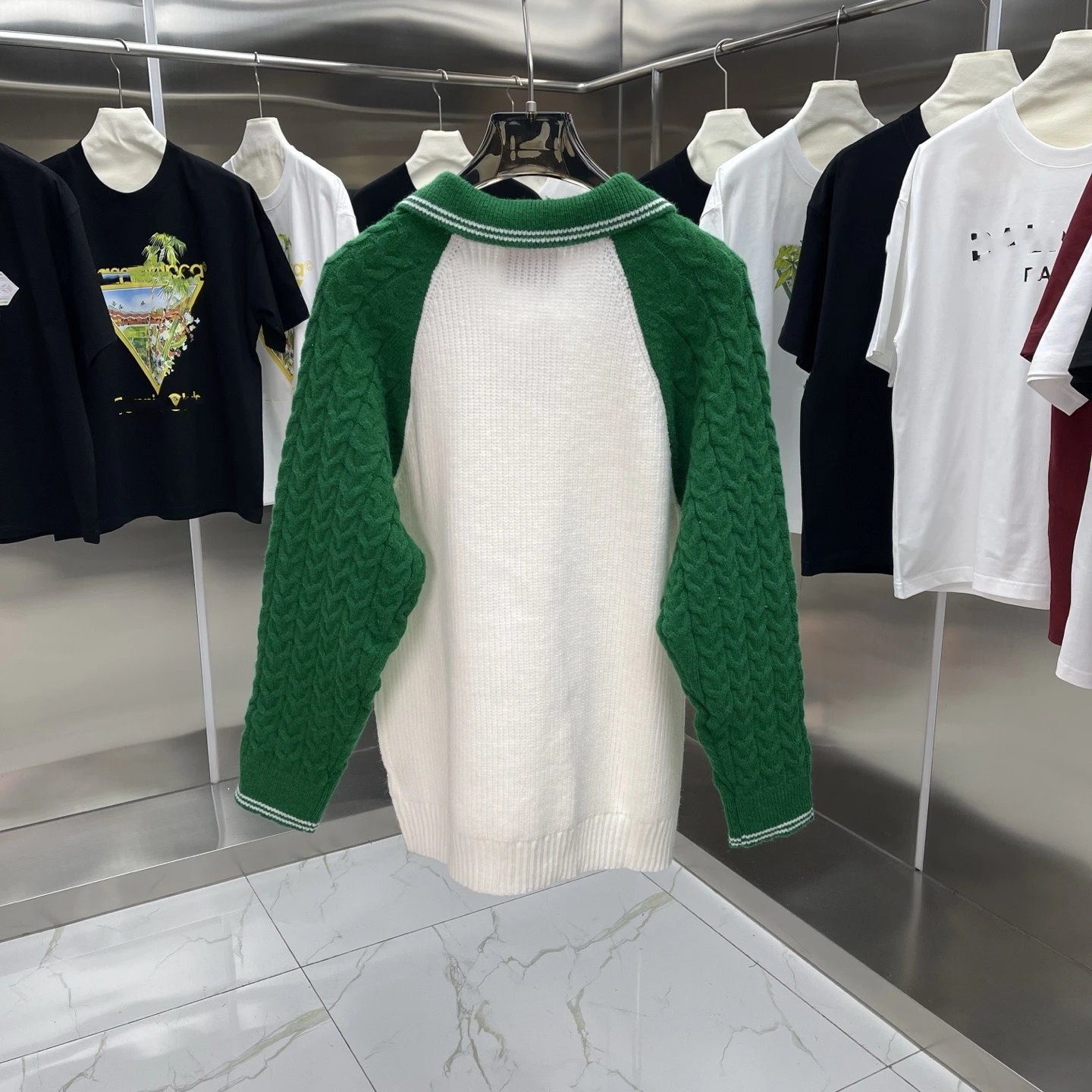 Design Knit Sweater with Green Logo Pattern White - 22