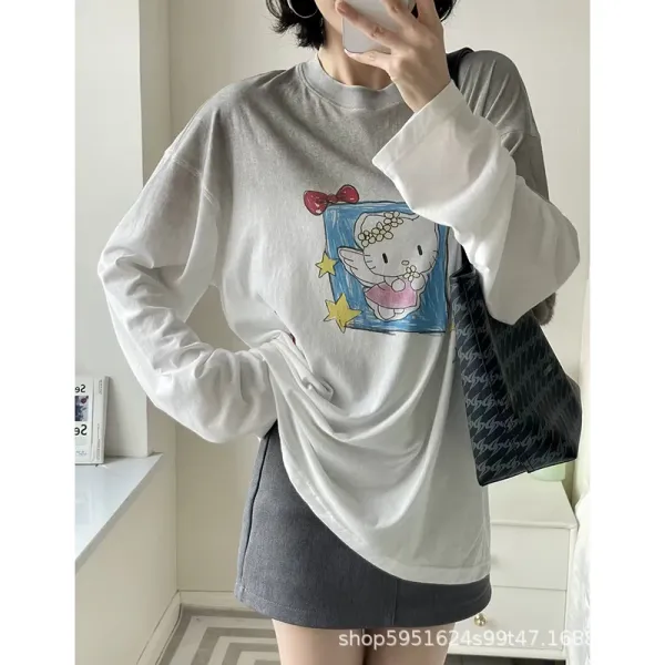 Hello Kitty Graphic Oversized Long Sleeve T-Shirt White - 1