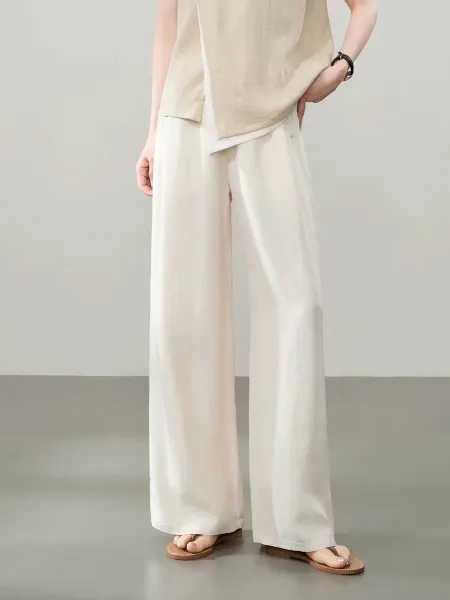 Design Wide-Leg Linen Blend Trousers Beige Pants - 12
