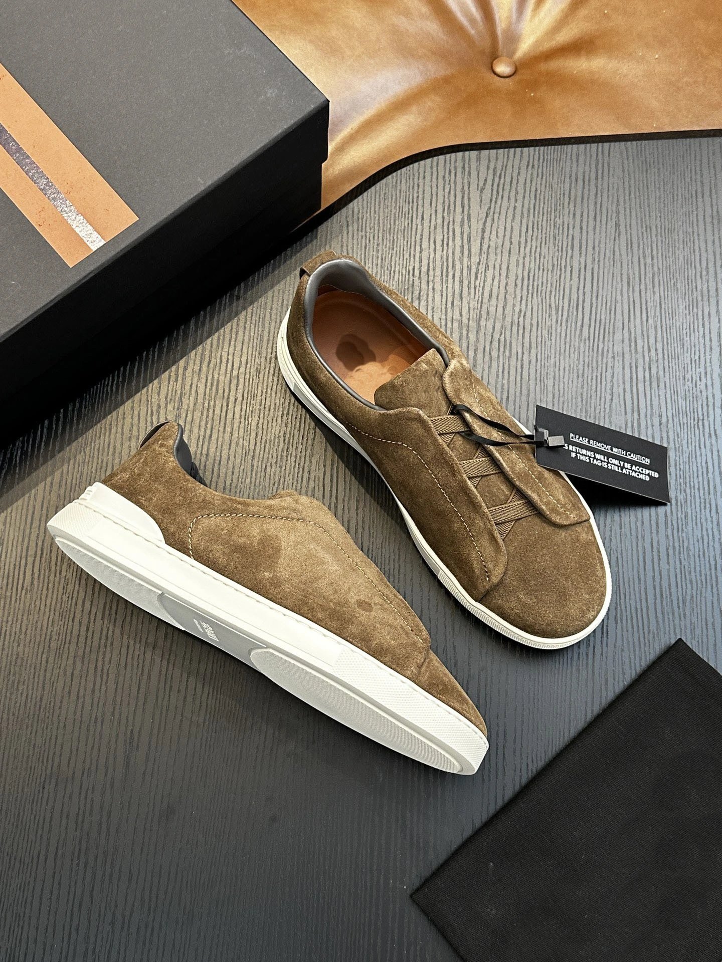 Thom Browne Suede Slip-On Loafers Beige White Casual Shoes - 4