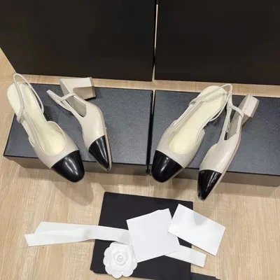Chanel Two-Tone Gold and Black Slingback Heels - 28