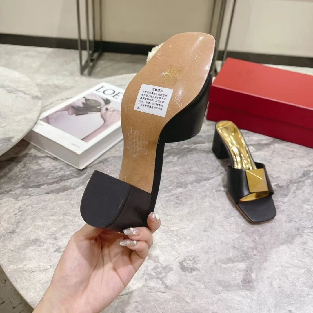 Design Pyramid-Embellished Block Heel Mules Blue Sandals - 8