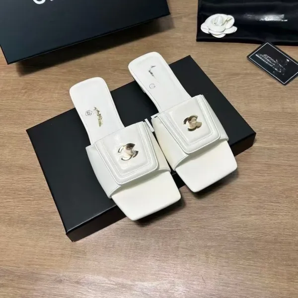 Chanel Quilted Mule Slide White Leather Sandals - 12