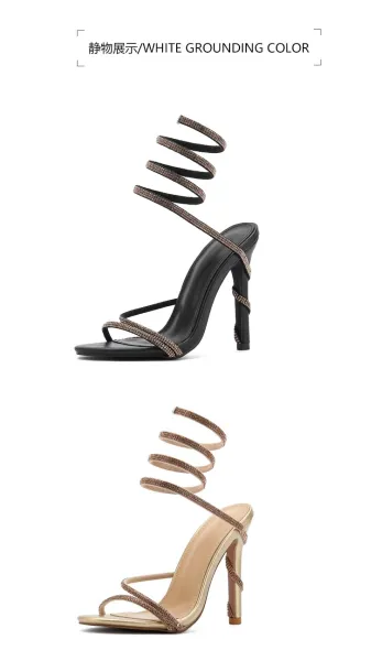 Design Strappy Crystal-Embellished Pink Stiletto Heels - 25
