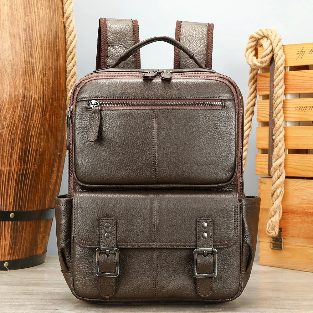 跨境商务旅行头层牛皮双肩背包15英寸笔记本电脑背包men backpack