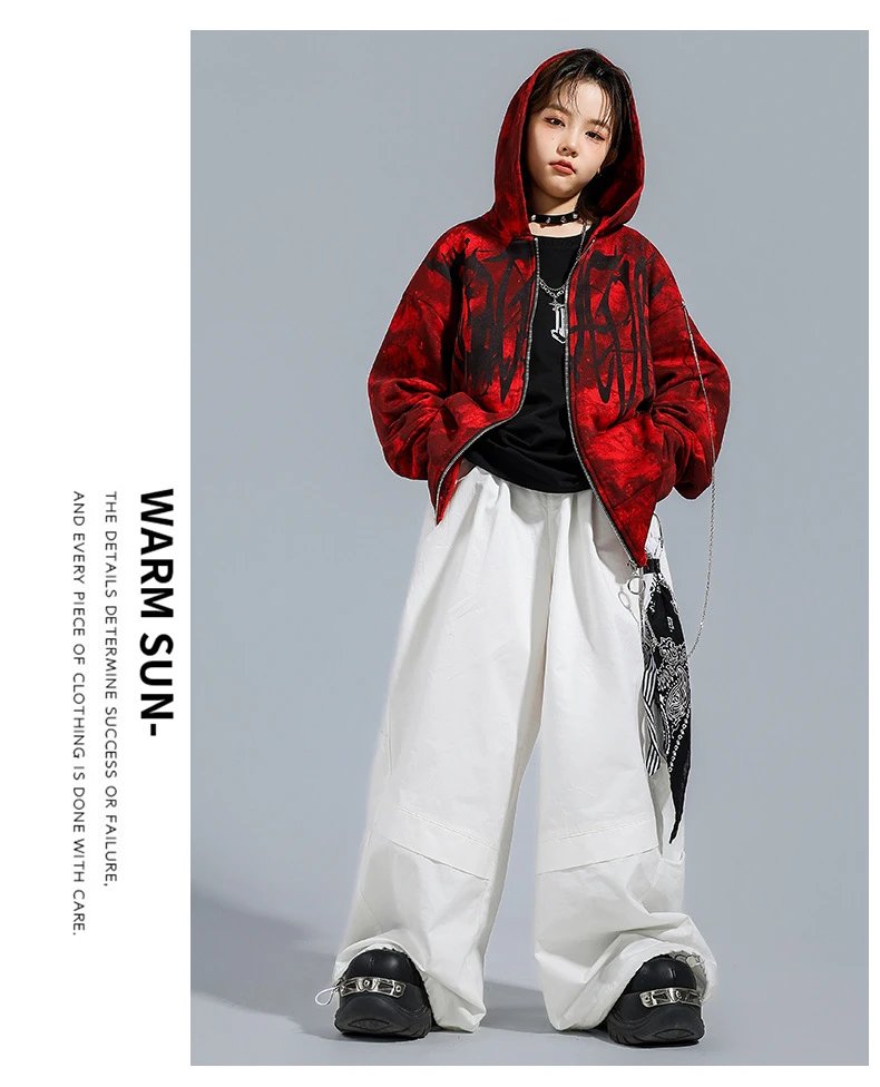Design Red Tie-Dye Hooded Zip-Up Jacket Outerwear - 11