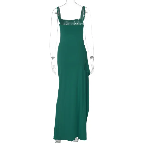 Design White Ruched High-Slit Maxi Dress - 86