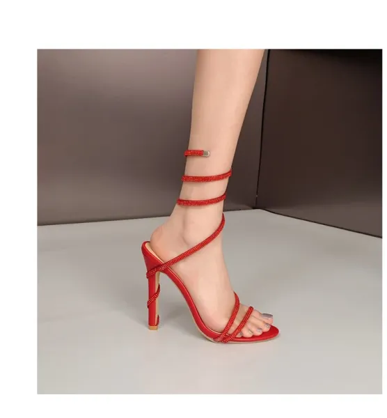 Design Strappy Crystal-Embellished Pink Stiletto Heels - 37