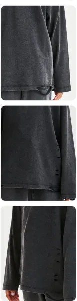 Design Distressed Oversized Long Sleeve T-Shirt Emerald Green - 22