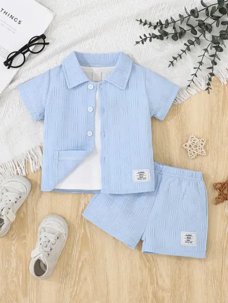 Design Classic Wear 1975 Woven Texture Short Set White Kids Casual Set Sets - 18