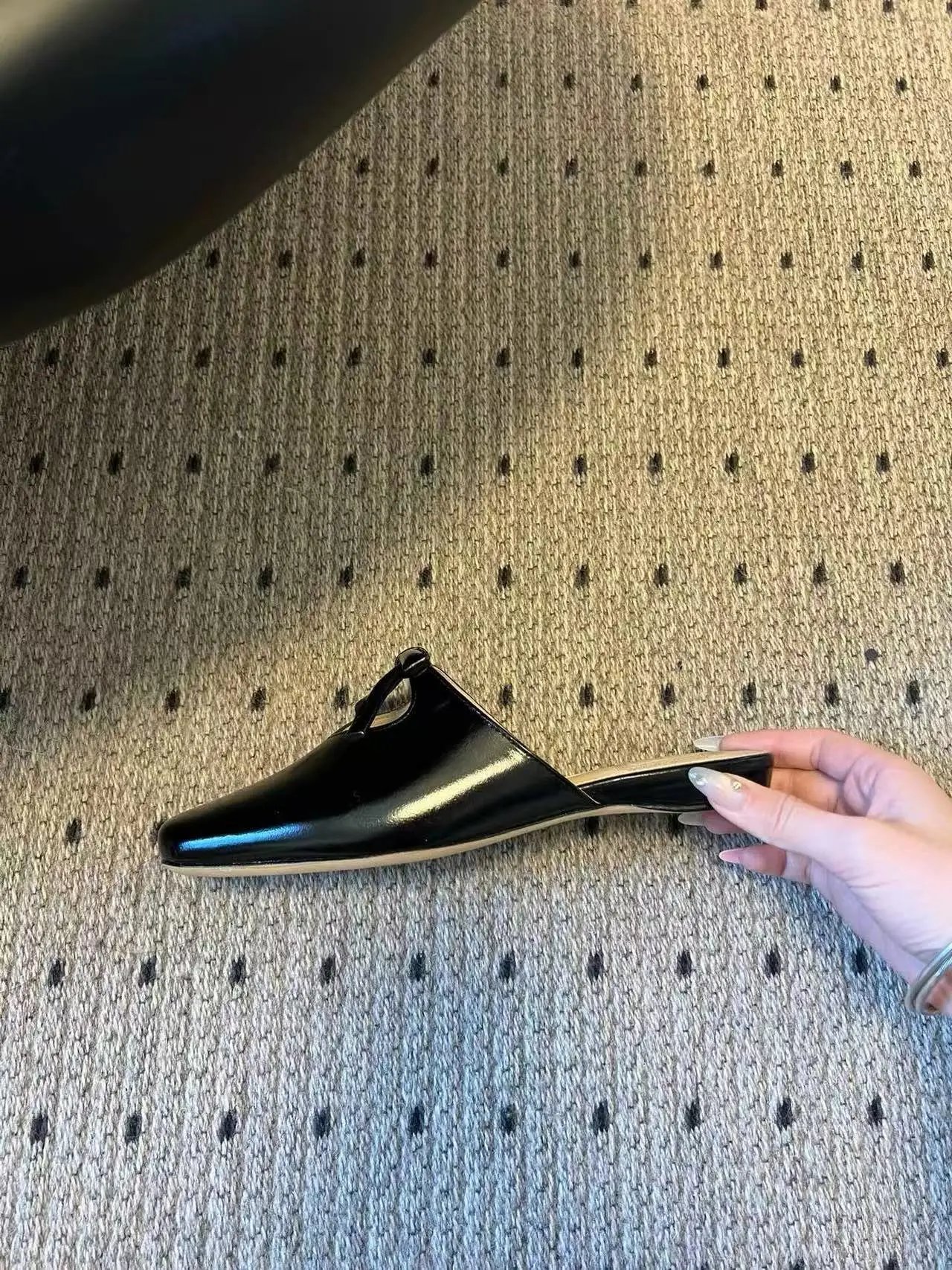 Design Black Bow-Embellished Square-Toe Mules Slippers - 27